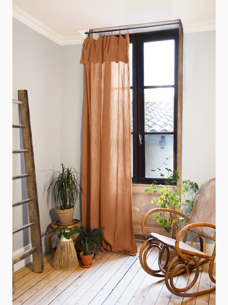 Rideau ajustable + 8 anneaux pince – Gaze de coton – Gaïa Abricot - Kiabi