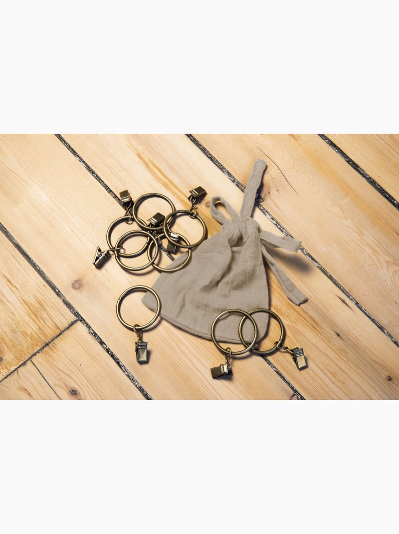 Rideau ajustable + 8 anneaux pince – Gaze de coton – Gaïa Beige foncé - Kiabi
