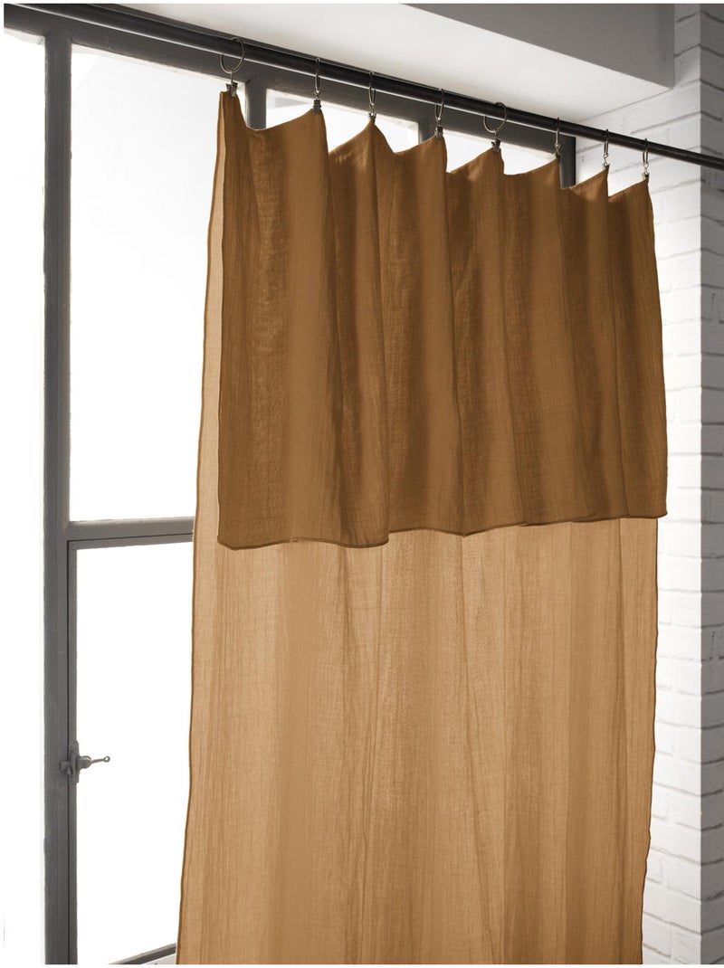 Rideau ajustable + 8 anneaux pince – Gaze de coton – Gaïa Camel - Kiabi