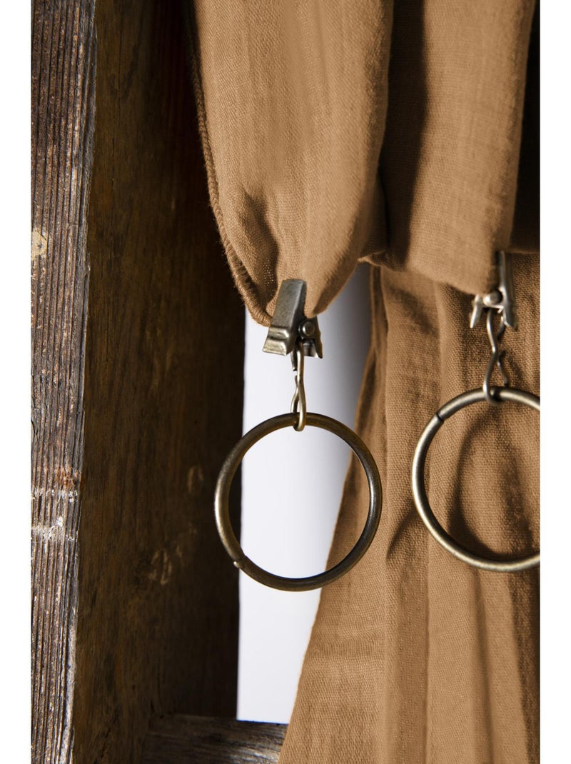 Rideau ajustable + 8 anneaux pince – Gaze de coton – Gaïa Camel - Kiabi