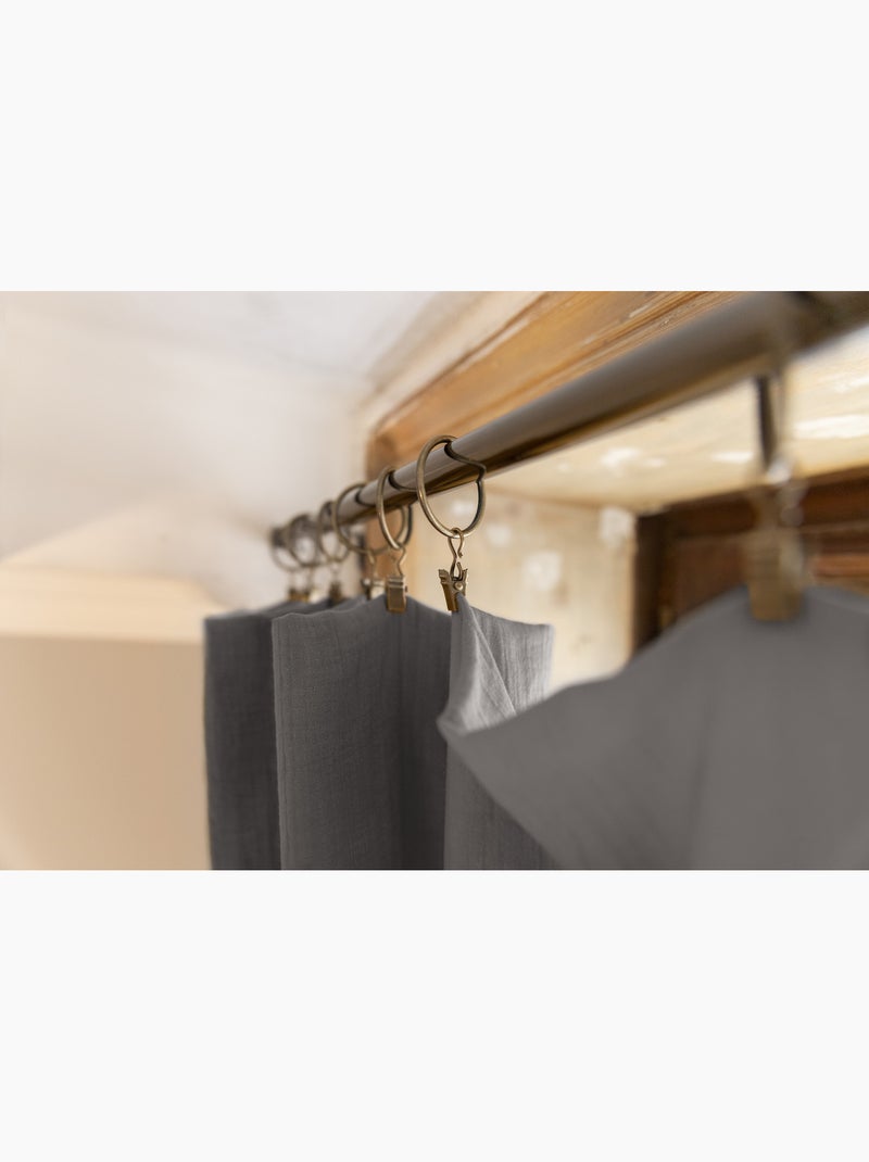 Rideau ajustable + 8 anneaux pince – Gaze de coton – Gaïa Gris Granit - Kiabi