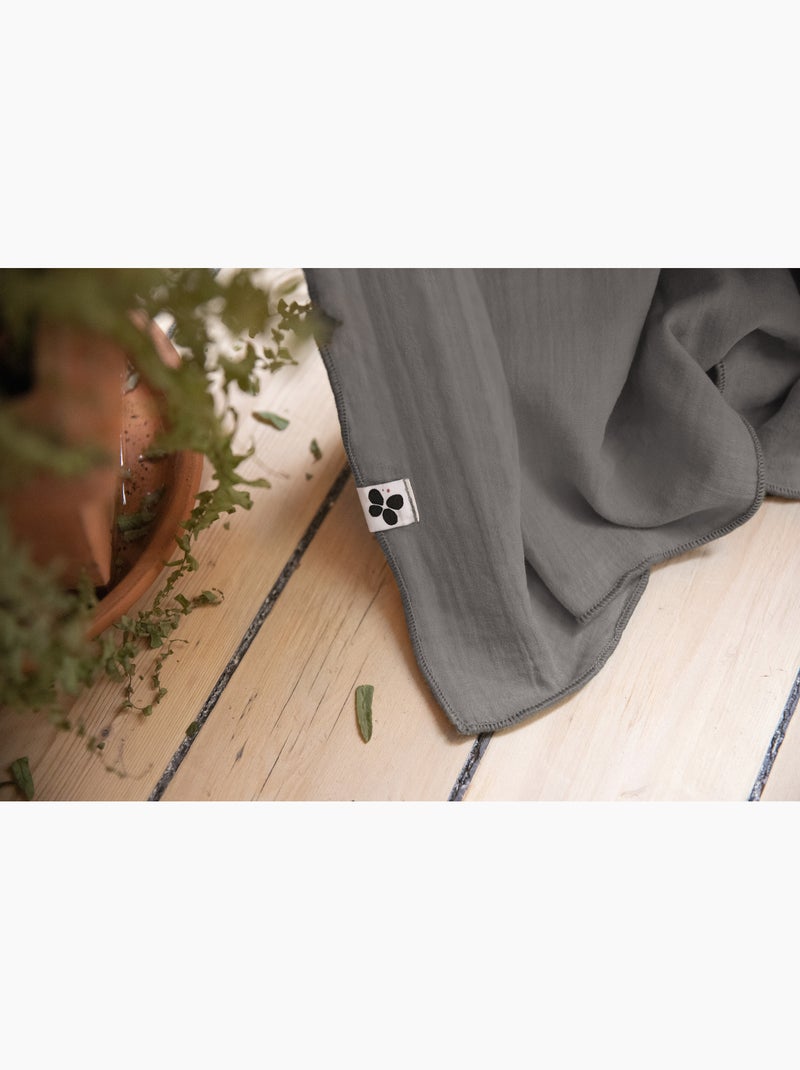 Rideau ajustable + 8 anneaux pince – Gaze de coton – Gaïa Gris Granit - Kiabi