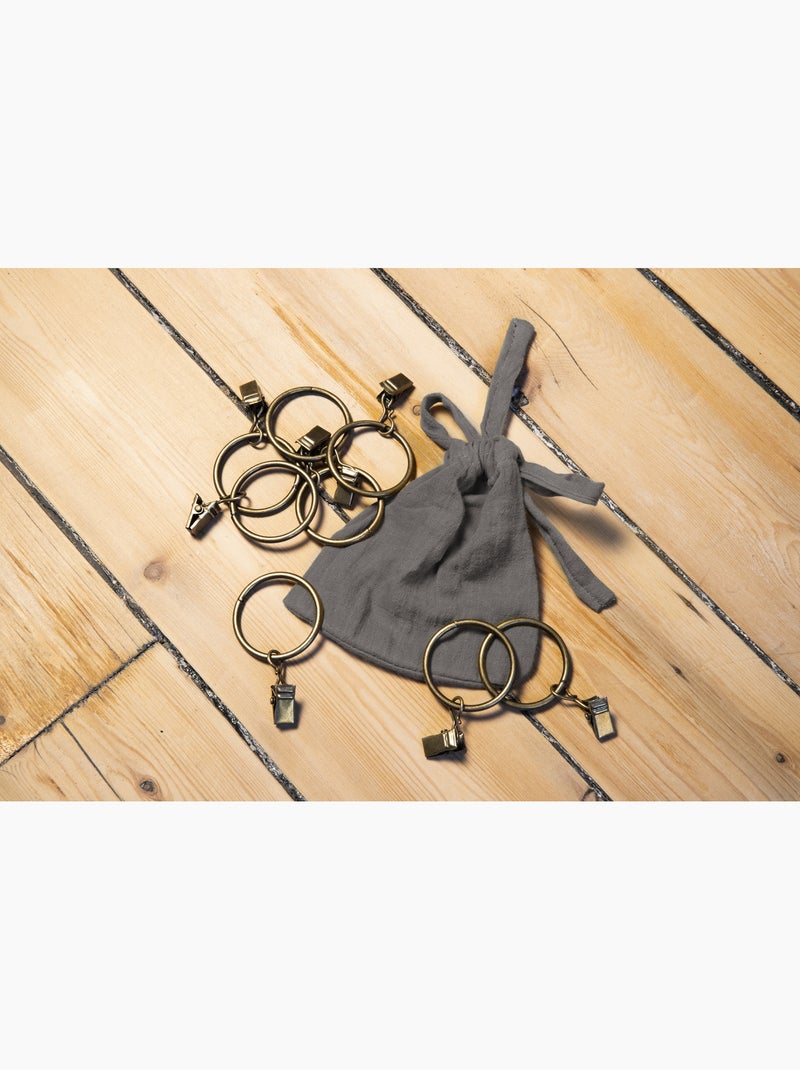 Rideau ajustable + 8 anneaux pince – Gaze de coton – Gaïa Gris Granit - Kiabi