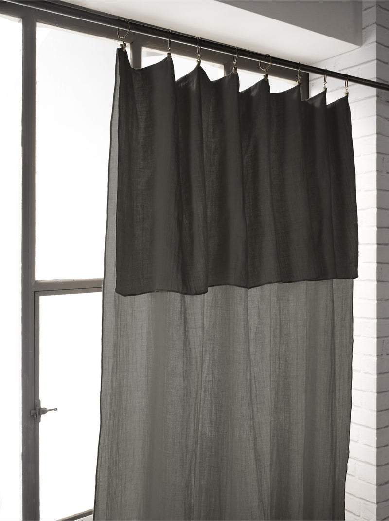 Rideau ajustable + 8 anneaux pince – Gaze de coton – Gaïa Gris Granit - Kiabi