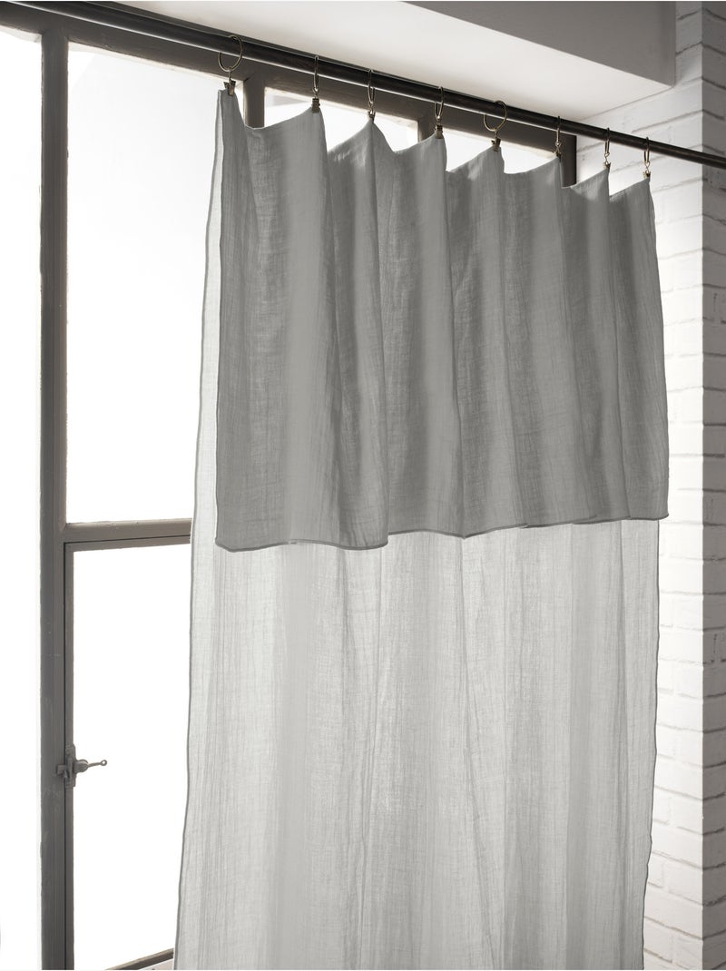 Rideau ajustable + 8 anneaux pince – Gaze de coton – Gaïa Gris - Kiabi