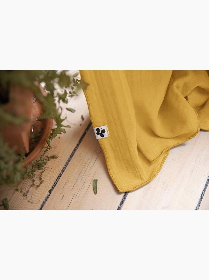 Rideau ajustable + 8 anneaux pince – Gaze de coton – Gaïa Safran - Kiabi