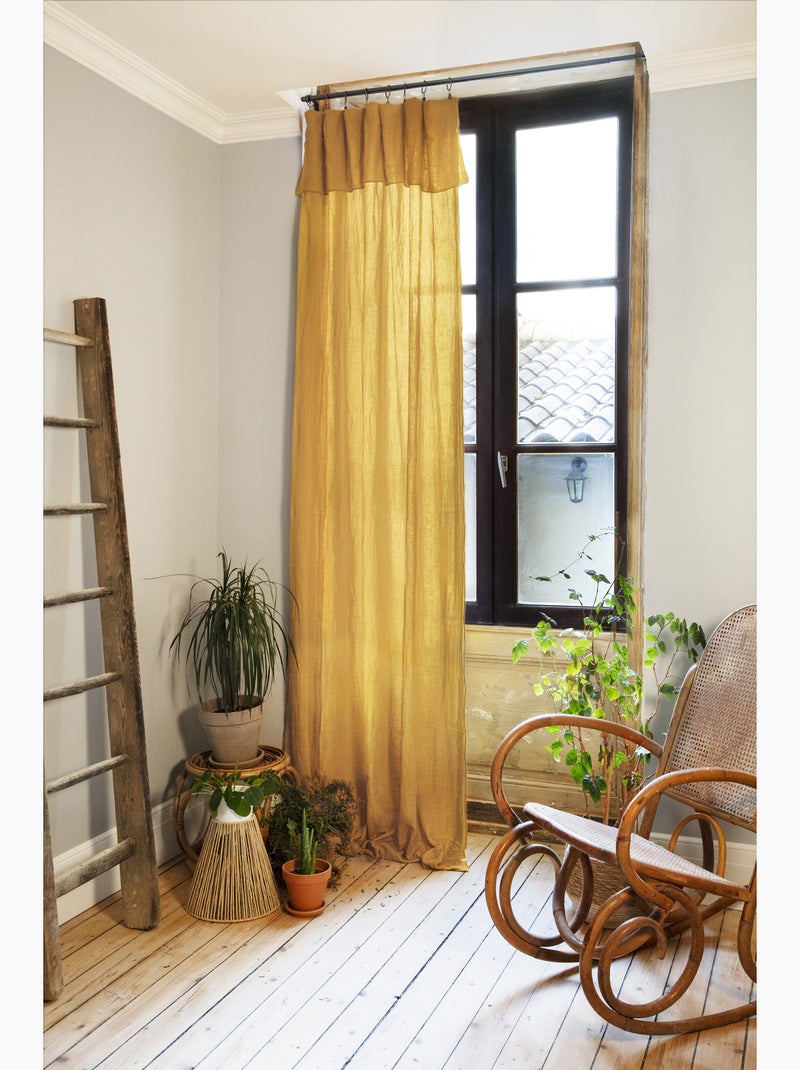 Rideau ajustable + 8 anneaux pince – Gaze de coton – Gaïa Safran - Kiabi