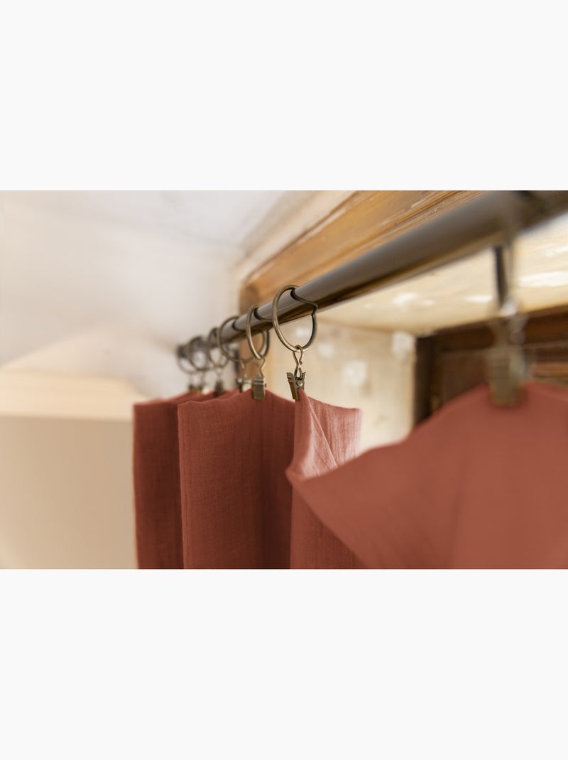 Rideau ajustable + 8 anneaux pince – Gaze de coton – Gaïa Terracotta - Kiabi