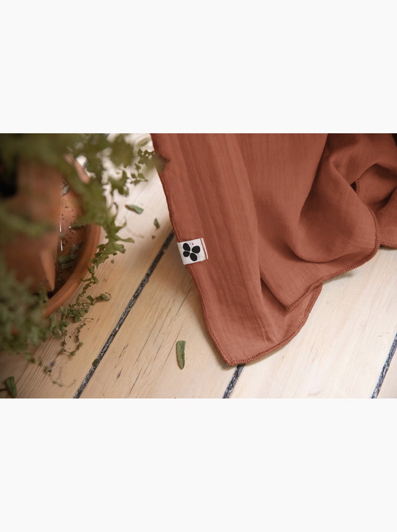 Rideau ajustable + 8 anneaux pince – Gaze de coton – Gaïa Terracotta - Kiabi