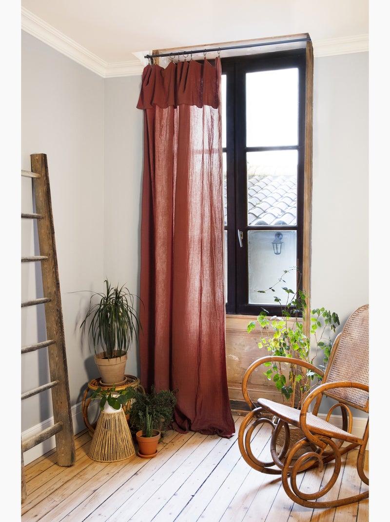 Rideau ajustable + 8 anneaux pince – Gaze de coton – Gaïa Terracotta - Kiabi