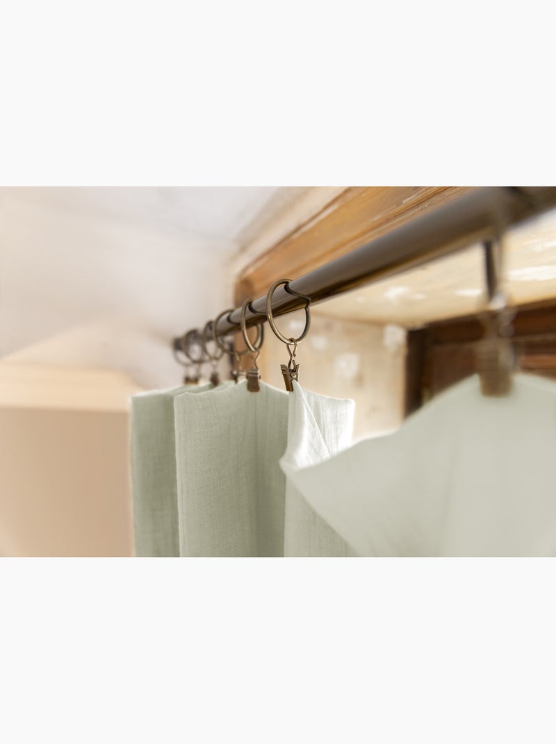 Rideau ajustable + 8 anneaux pince – Gaze de coton – Gaïa Vert d'eau - Kiabi