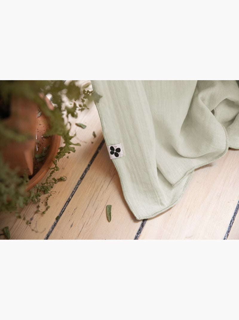 Rideau ajustable + 8 anneaux pince – Gaze de coton – Gaïa Vert d'eau - Kiabi