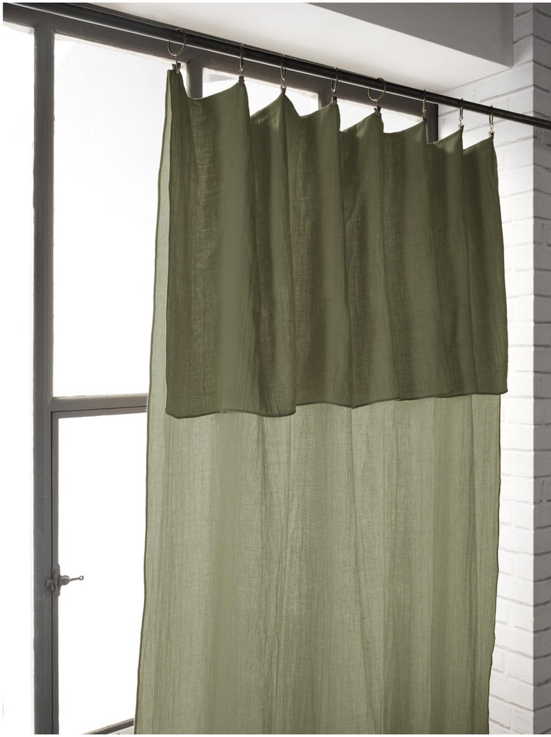 Rideau ajustable + 8 anneaux pince – Gaze de coton – Gaïa Vert romarin - Kiabi