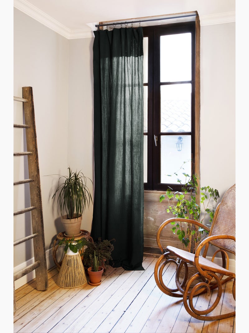 Rideau ajustable + 8 anneaux pince – gaze de coton – gaïa Vert sapin - Kiabi