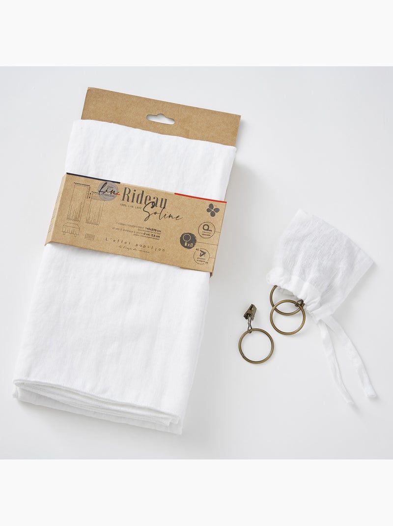 Rideau Ajustable + 8 Anneaux Pince – Lin Lavé Français Luxe - Soline Blanc - Kiabi