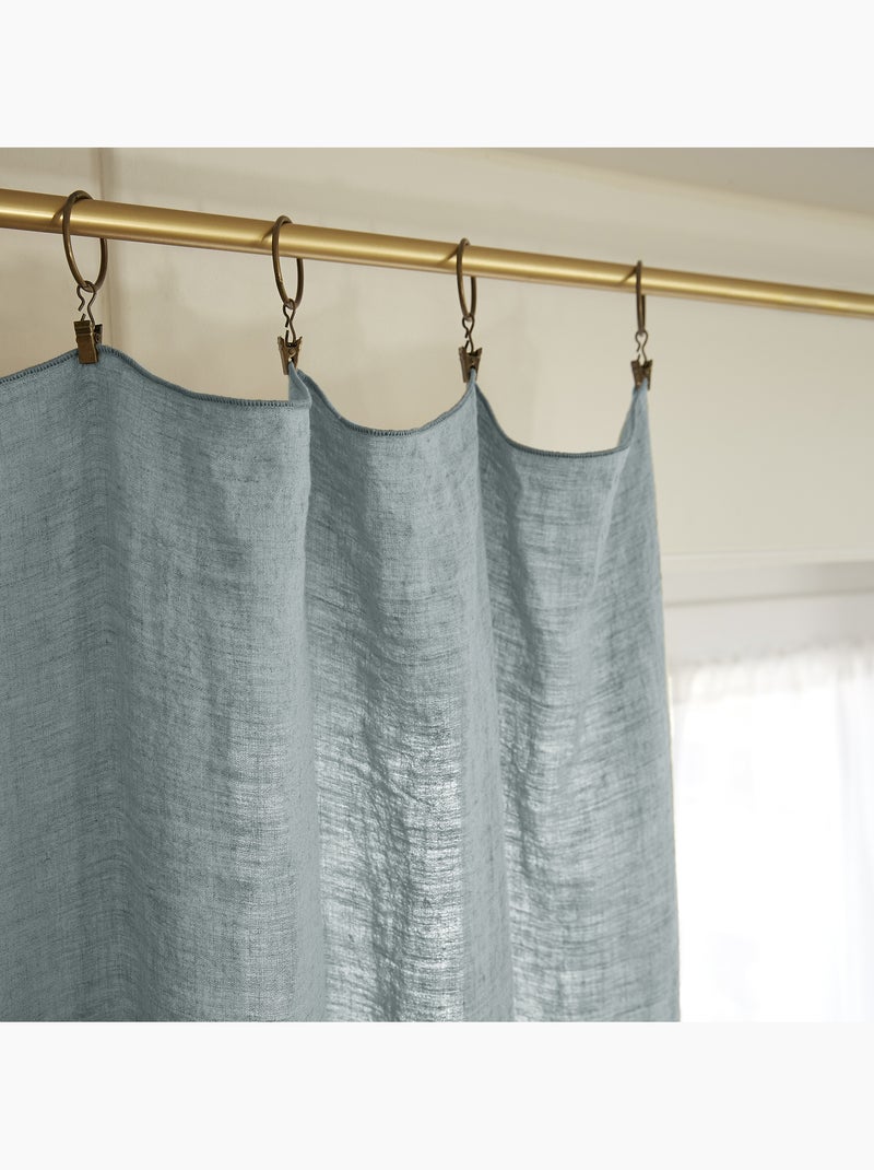 Rideau Ajustable + 8 Anneaux Pince – Lin Lavé Français Luxe - Soline Bleu - Kiabi