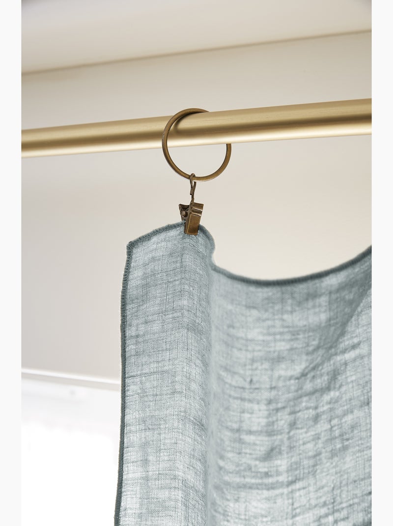 Rideau Ajustable + 8 Anneaux Pince – Lin Lavé Français Luxe - Soline Bleu - Kiabi