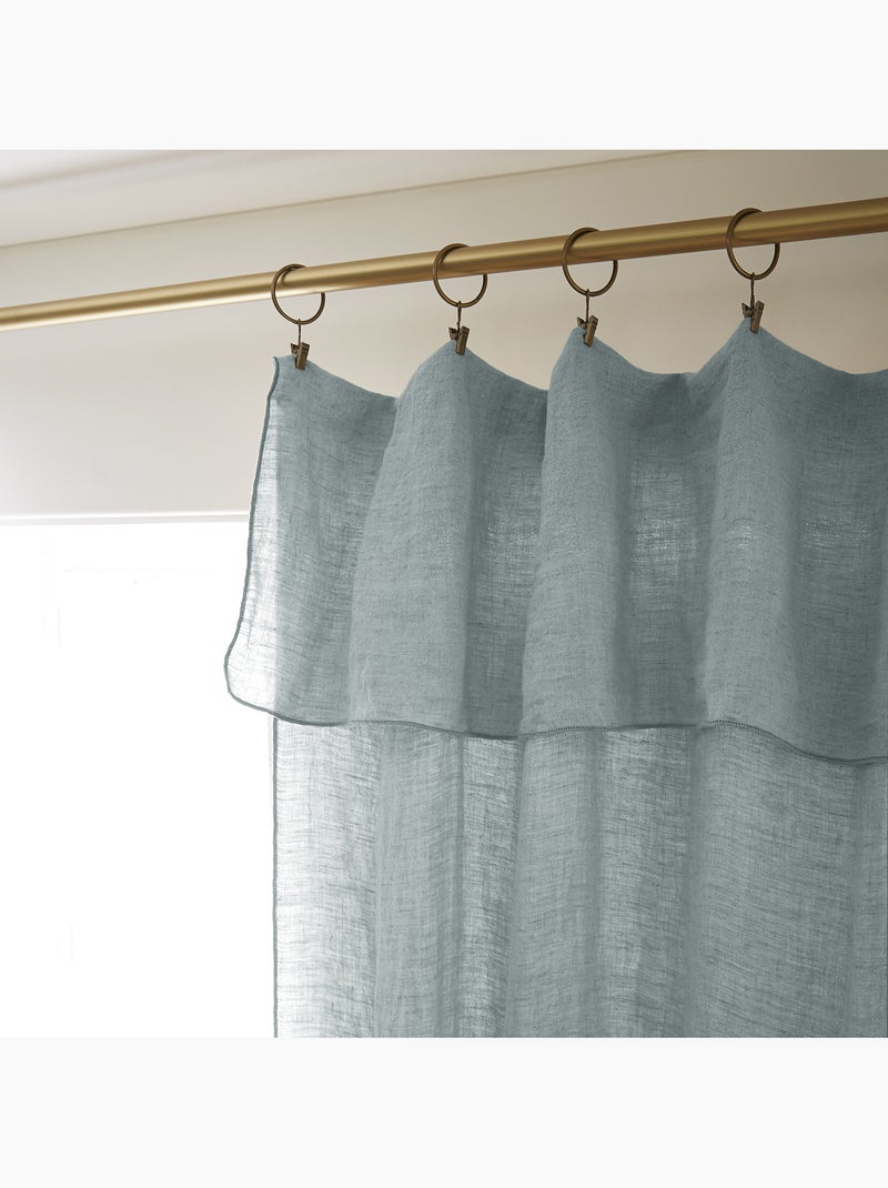 Rideau Ajustable + 8 Anneaux Pince – Lin Lavé Français Luxe - Soline Bleu - Kiabi