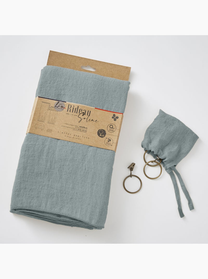 Rideau Ajustable + 8 Anneaux Pince – Lin Lavé Français Luxe - Soline Bleu - Kiabi