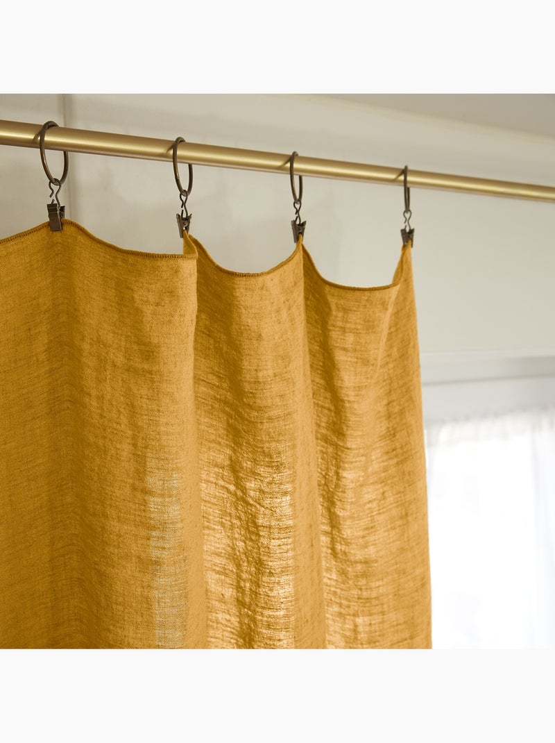 Rideau Ajustable + 8 Anneaux Pince – Lin Lavé Français Luxe - Soline Jaune - Kiabi