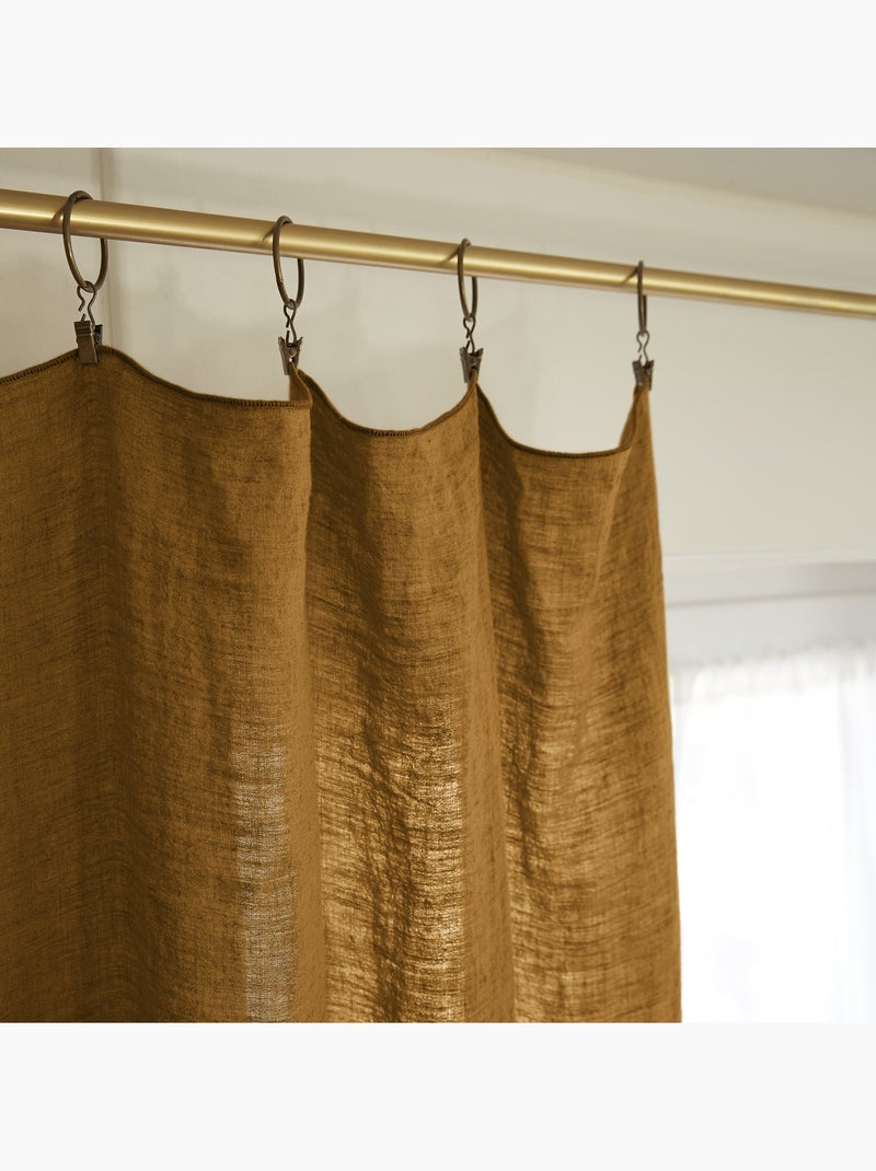 Rideau Ajustable + 8 Anneaux Pince – Lin Lavé Français Luxe - Soline Marron - Kiabi