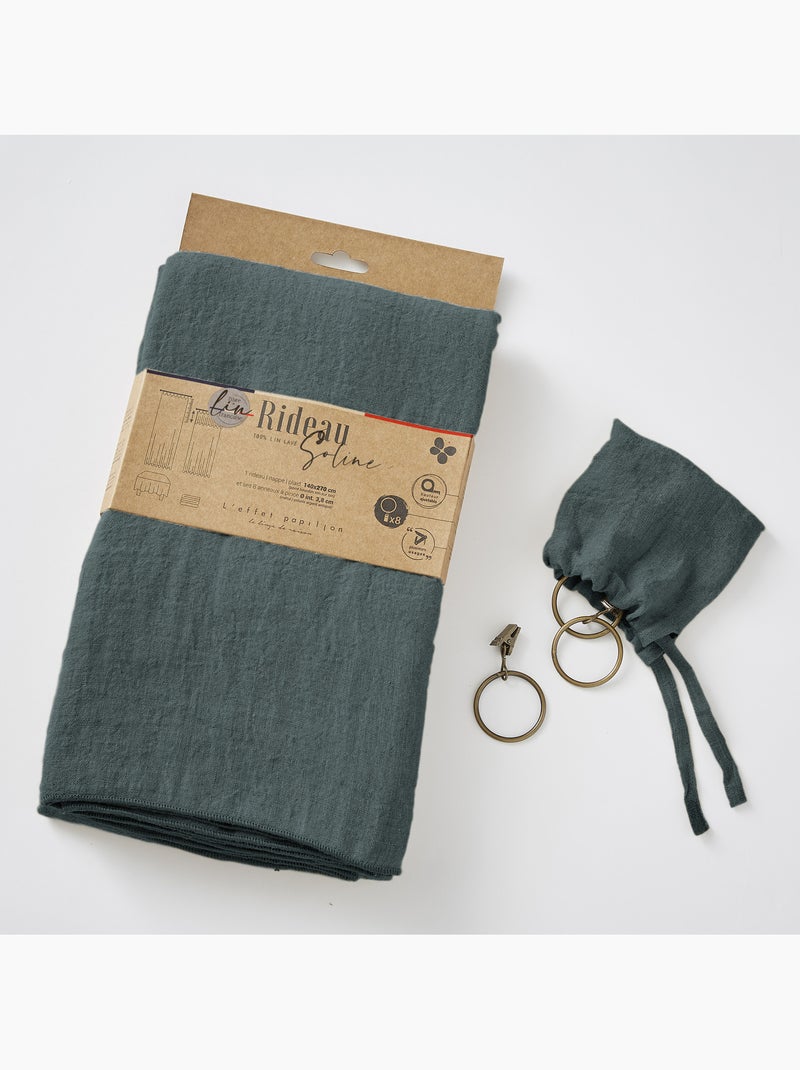 Rideau Ajustable + 8 Anneaux Pince – Lin Lavé Français Luxe - Soline Orange - Kiabi