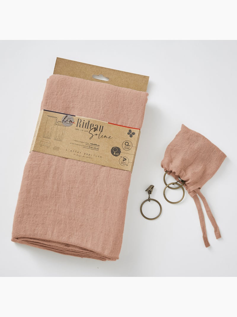 Rideau Ajustable + 8 Anneaux Pince – Lin Lavé Français Luxe - Soline Rose - Kiabi