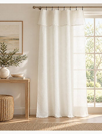 Rideau ajustable + 8 anneaux pince polyester effet bouclette