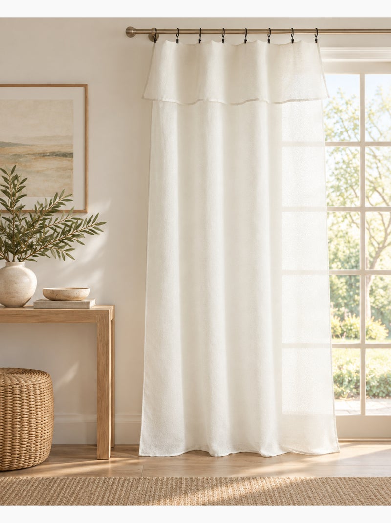 Rideau ajustable + 8 anneaux pince polyester effet bouclette Ivoire - Kiabi