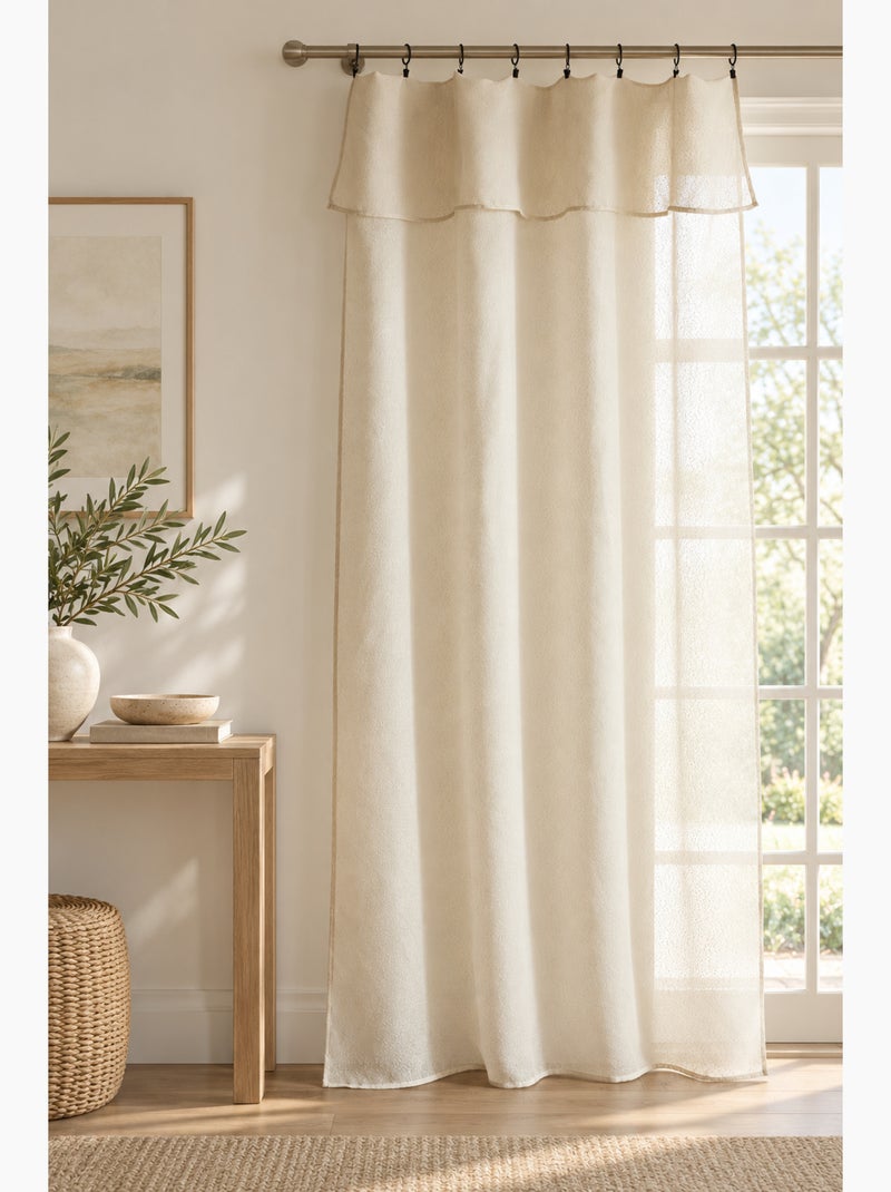 Rideau ajustable + 8 anneaux pince polyester effet bouclette Sable - Kiabi
