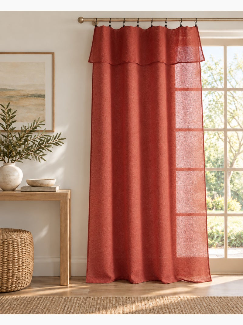 Rideau ajustable + 8 anneaux pince polyester effet bouclette Terracotta - Kiabi