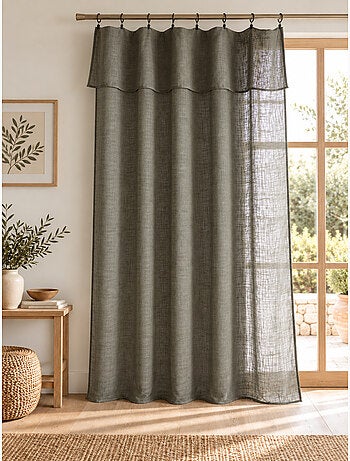 Rideau ajustable + 8 anneaux pince polyester effet lin nia