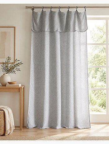 Rideau ajustable + 8 anneaux pince polyester fils teints effet chambray