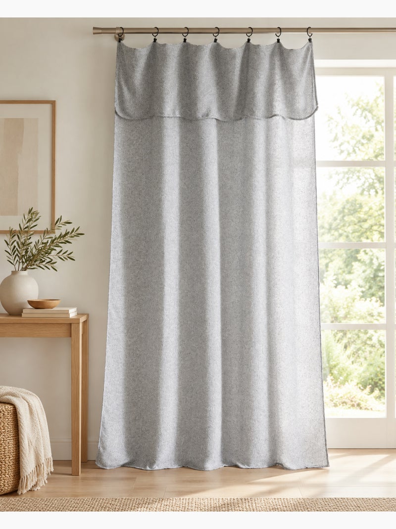Rideau ajustable + 8 anneaux pince polyester fils teints effet chambray Gris galet - Kiabi