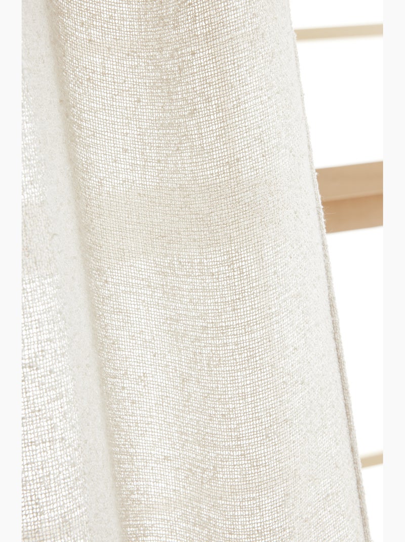 Rideau ajustable + 8 anneaux pince polyester fils teints effet chambray Sable - Kiabi