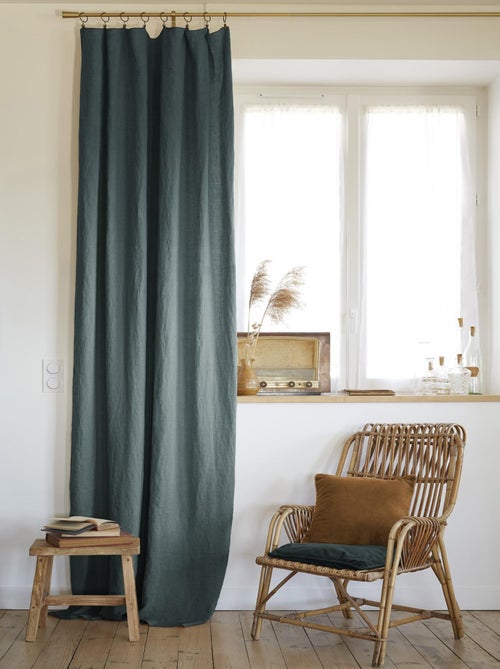 Rideau ajustable + 8 anneaux pince "Soline" 140 x 270 cm Lin lavé - Soline Ardoise - 1 Panneau ajust - Kiabi