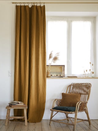 Rideau ajustable + 8 anneaux pince "Soline" 140 x 270 cm Lin lavé - Soline Caramel - 1 Panneau ajust