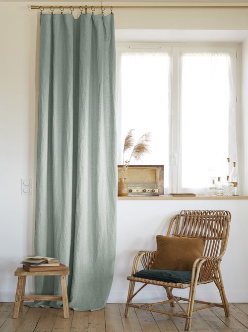 Rideau ajustable + 8 anneaux pince "Soline" 140 x 270 cm Lin lavé - Soline Eucalyptus - 1 Panneau aj - Kiabi