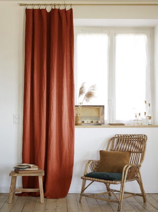 Rideau ajustable + 8 anneaux pince "Soline" 140 x 270 cm Lin lavé - Soline Paprika - 1 Panneau ajust