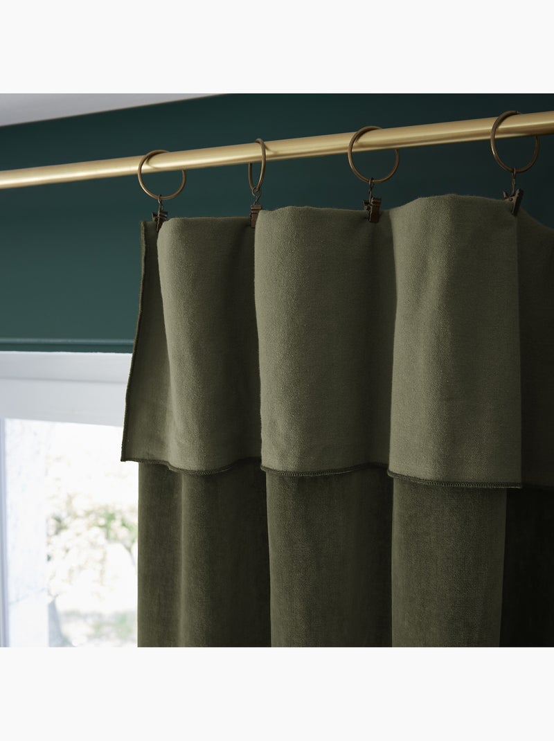 Rideau Ajustable + 8 Anneaux Pince – Velours de Coton César Kaki - Kiabi