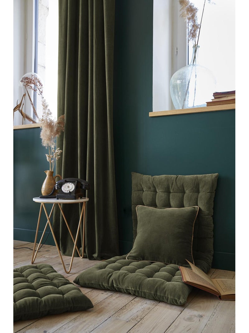 Rideau Ajustable + 8 Anneaux Pince – Velours de Coton César Kaki - Kiabi