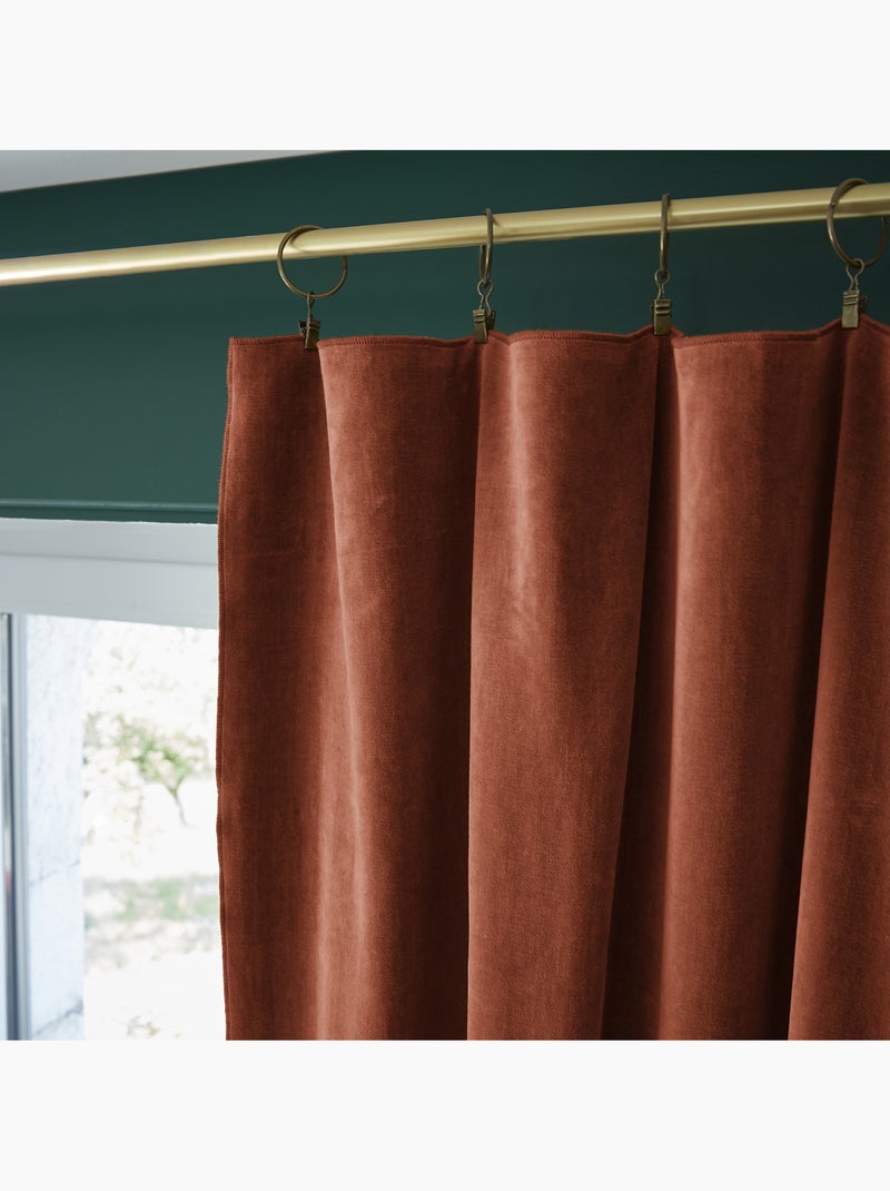 Rideau Ajustable + 8 Anneaux Pince – Velours de Coton César Terracotta - Kiabi