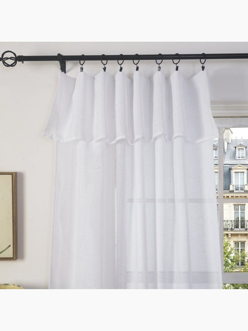 Rideau ajustable + 8 anneaux pinces – effet lin evasion Blanc - Kiabi