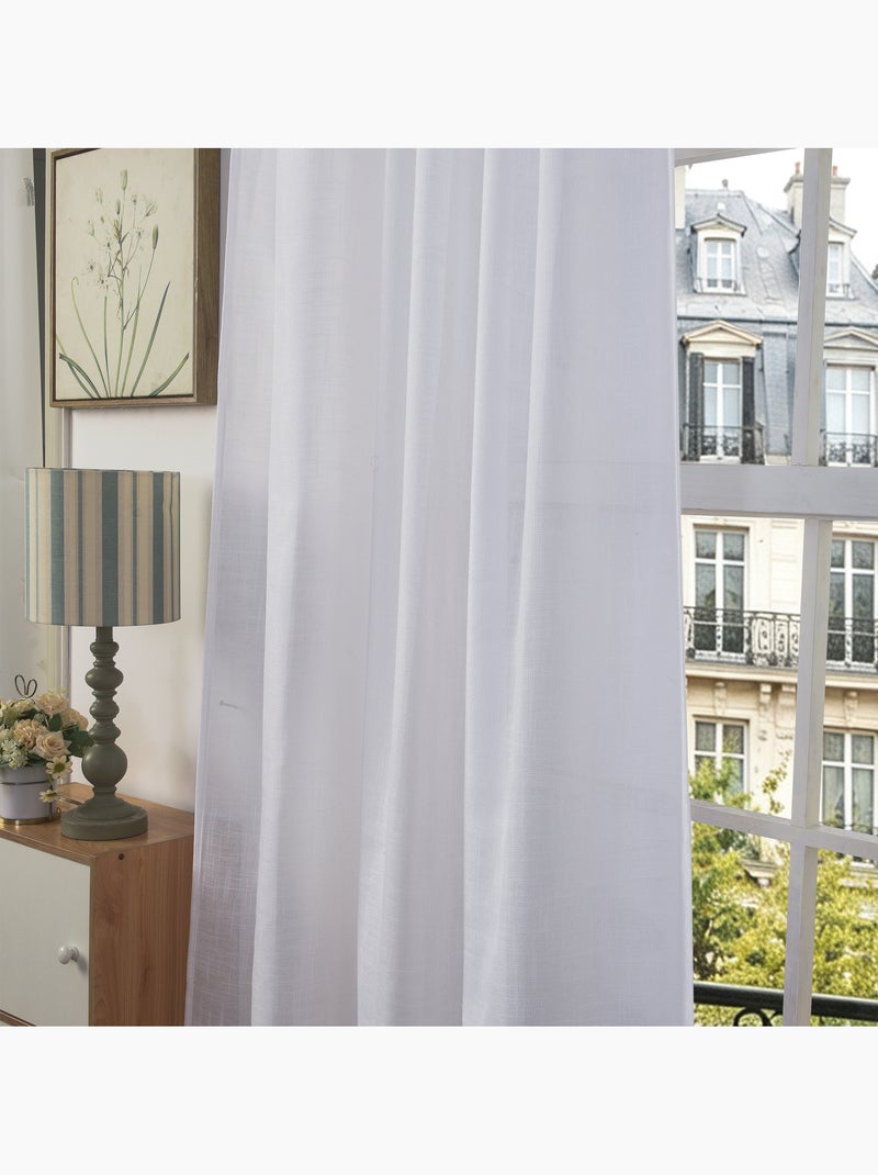 Rideau ajustable + 8 anneaux pinces – effet lin evasion Blanc - Kiabi