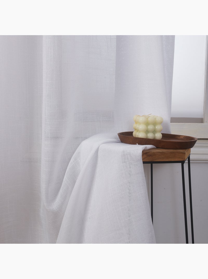 Rideau ajustable + 8 anneaux pinces – effet lin evasion Blanc - Kiabi