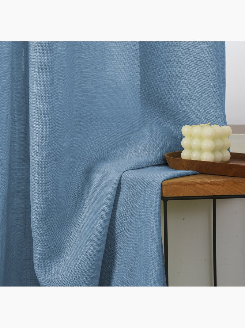 Rideau ajustable + 8 anneaux pinces – effet lin evasion Bleu - Kiabi
