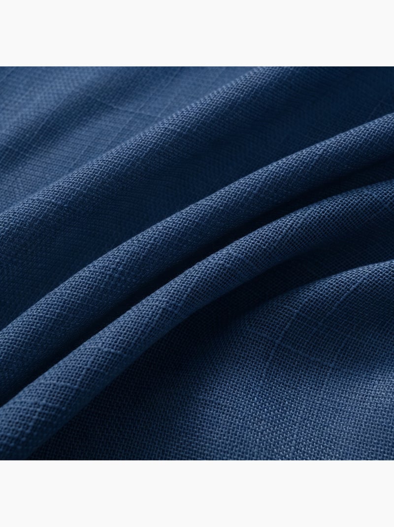 Rideau ajustable + 8 anneaux pinces – effet lin evasion Bleu nuit - Kiabi