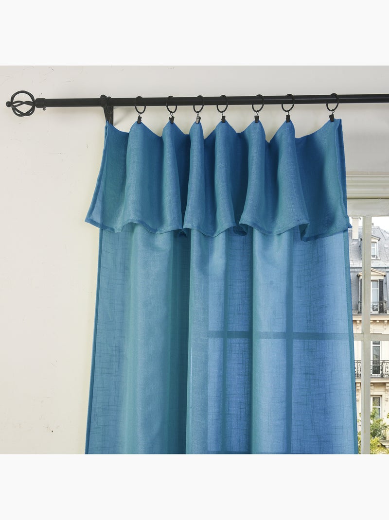 Rideau ajustable + 8 anneaux pinces – effet lin evasion Bleu paon - Kiabi