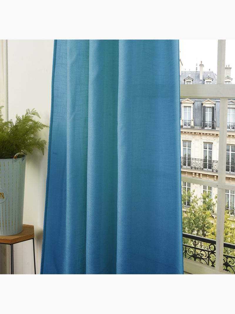 Rideau ajustable + 8 anneaux pinces – effet lin evasion Bleu paon - Kiabi