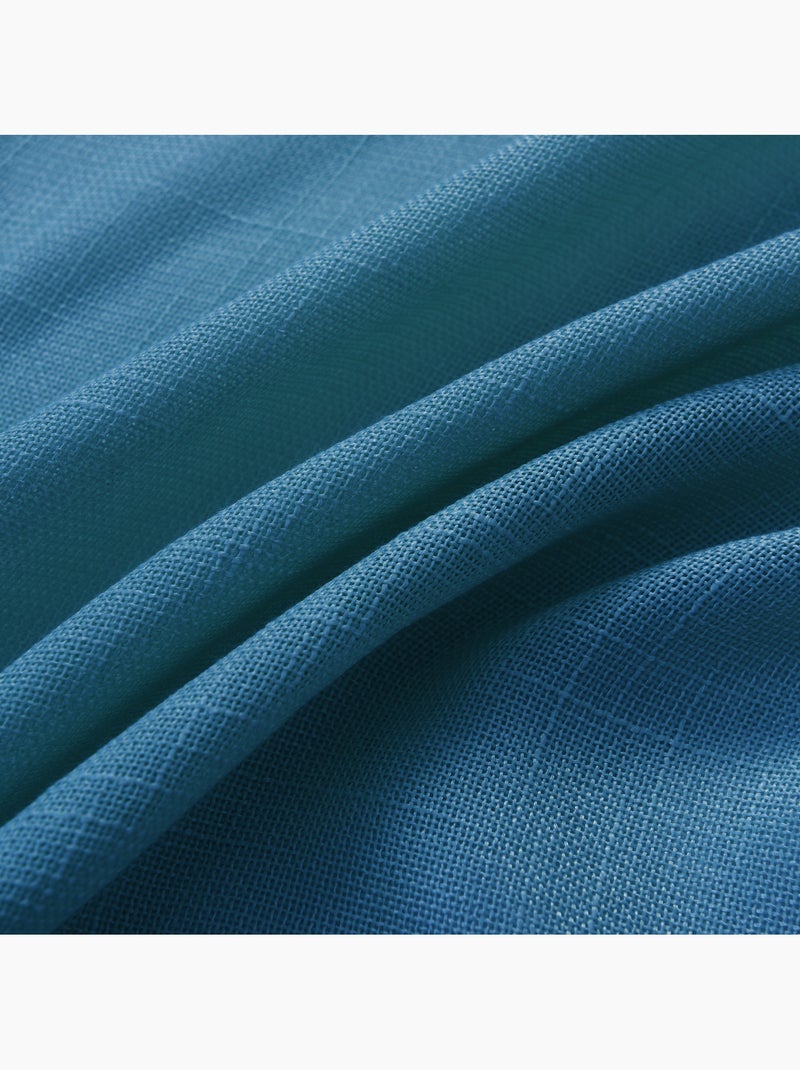 Rideau ajustable + 8 anneaux pinces – effet lin evasion Bleu paon - Kiabi
